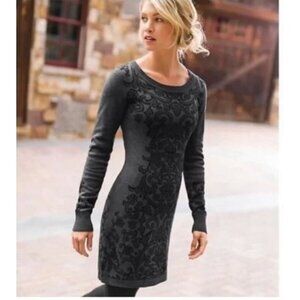 Athleta Duluth Sweater Dress, XS, Cotton Blend Jacquard Floral Pattern BlackGray